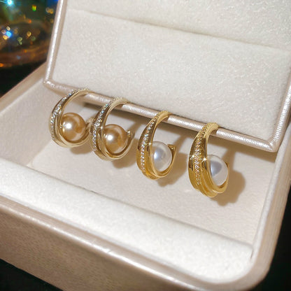 C Shape Zircon Stud Earrings For Women In Gold