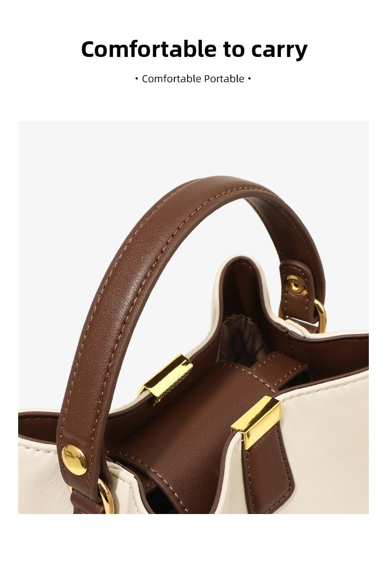 Genuine Leather Bucket Handbag With Sewing Thread Detail, Perfect For Autumn And Winter