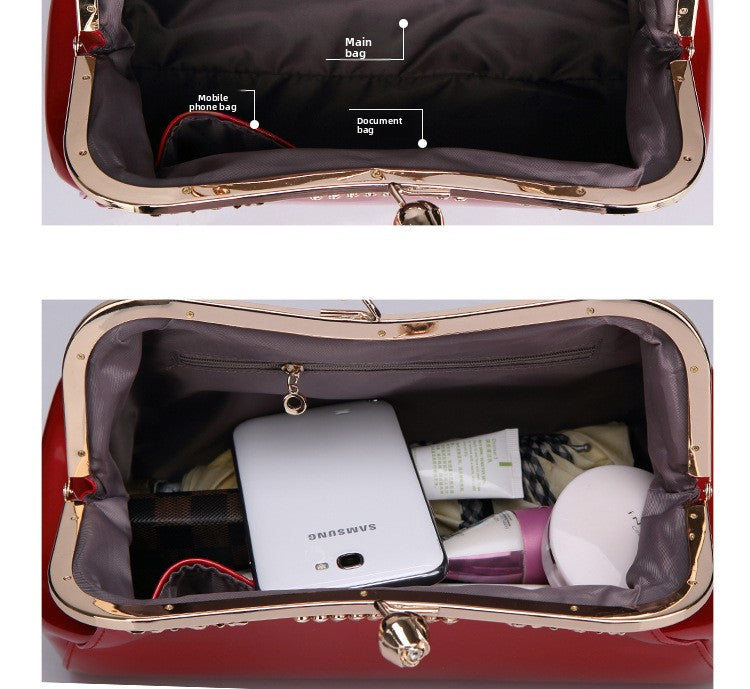 Square Shoulder Bag For Women In Patent Leather Featuring Elegant Design