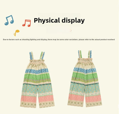 Girls' Loose Summer Romper With Natural Pink Flowers Pattern In Polyester Fabric