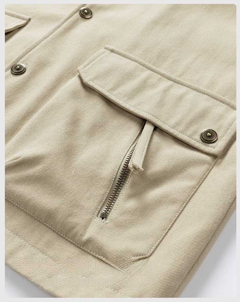 Men's Army Green Hooded Shacket Jacket With Zipper Placket In Cotton Blends, Long Sleeve Outerwear