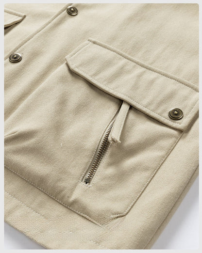 Men's Army Green Hooded Shacket Jacket With Zipper Placket In Cotton Blends, Long Sleeve Outerwear