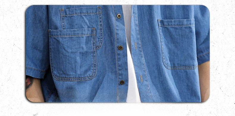 Half Sleeve Cotton Blouse For Men With Lapel Collar, Loose Fit And Regular Length