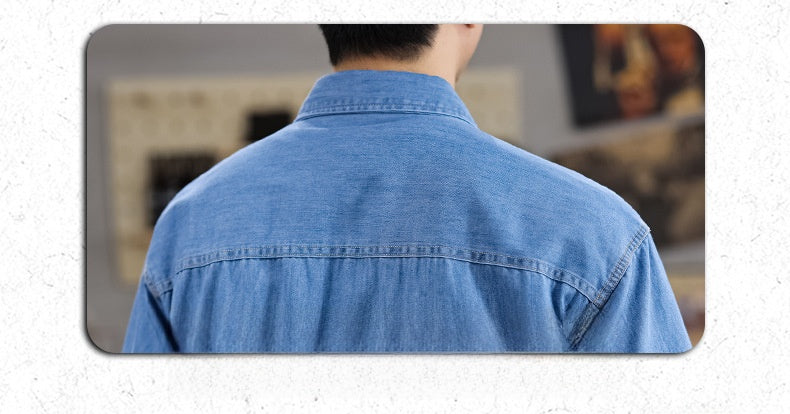 Half Sleeve Cotton Blouse For Men With Lapel Collar, Loose Fit And Regular Length
