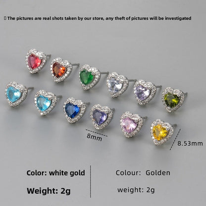 Sweet Heart Shape Heart Hoops For Stud Earrings Featuring Zircon Inlay And Copper Material
