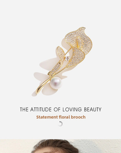 Golden Flower Pin Brooch, Elegant Floral Jewelry Accessory For Women