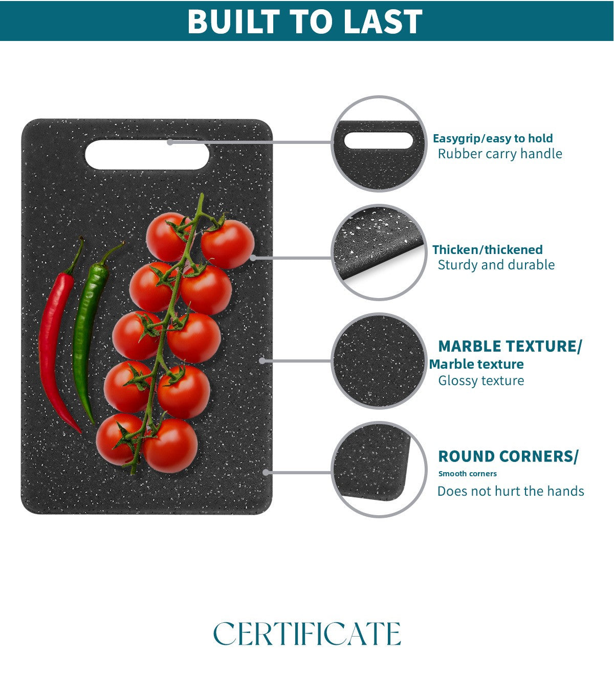 Marble Pattern Plastic Chopping Board For Kitchen Use, Durable And Lightweight Cutting Board