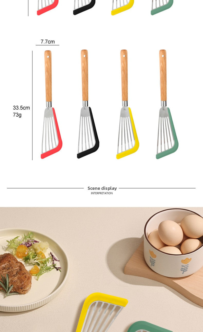 Butterfly Sector Cooking Spoon And Spatula Set Made Of Durable Silica Gel With Wooden Handles