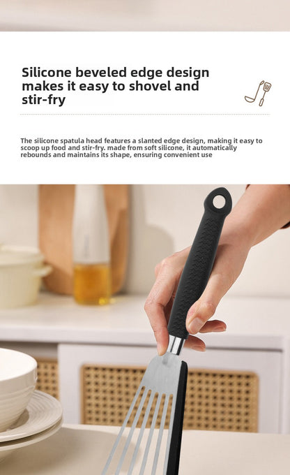 Butterfly Sector Cooking Spoon And Spatula Set Made Of Durable Silica Gel With Wooden Handles