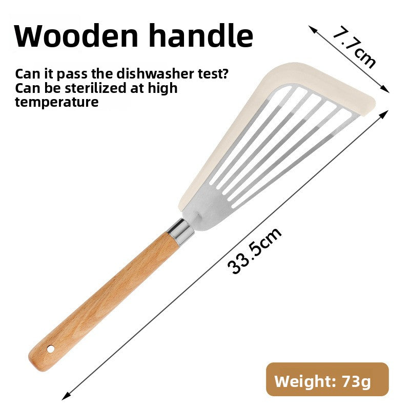 Butterfly Sector Cooking Spoon And Spatula Set Made Of Durable Silica Gel With Wooden Handles
