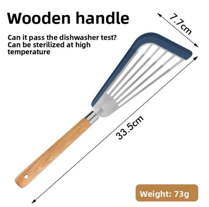 Butterfly Sector Cooking Spoon And Spatula Set Made Of Durable Silica Gel With Wooden Handles