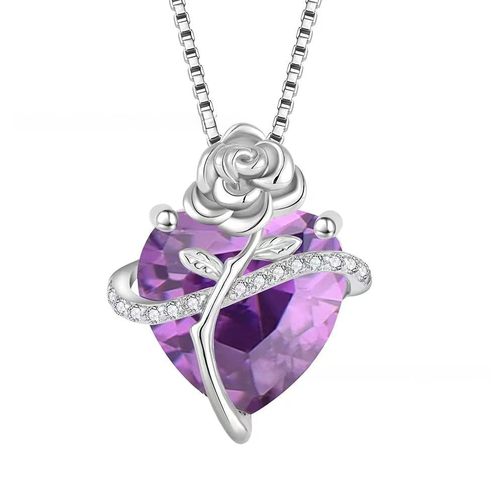 Heart Shape Pendant Necklace For Unisex Featuring 925 Sterling Silver In Light Purple