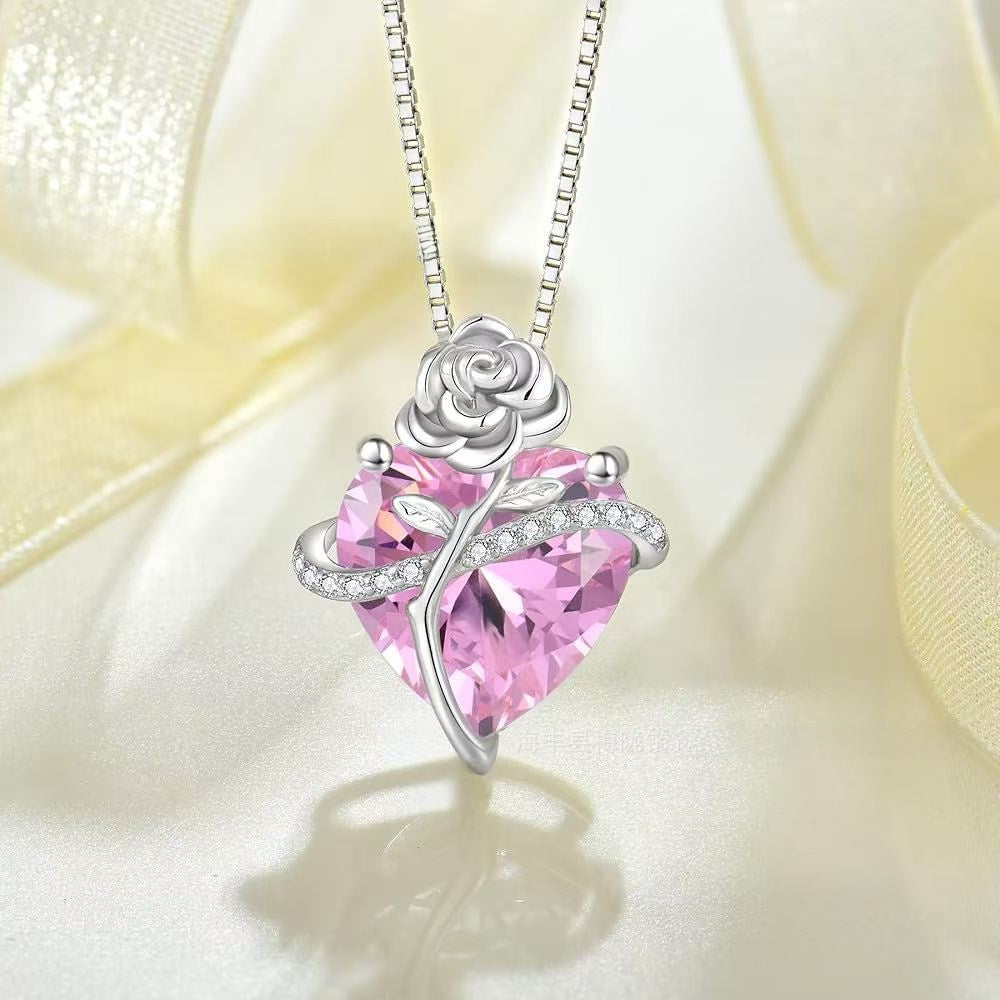 Heart Shape Pendant Necklace For Unisex Featuring 925 Sterling Silver In Light Purple