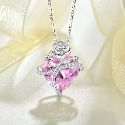 Heart Shape Pendant Necklace For Unisex Featuring 925 Sterling Silver In Light Purple