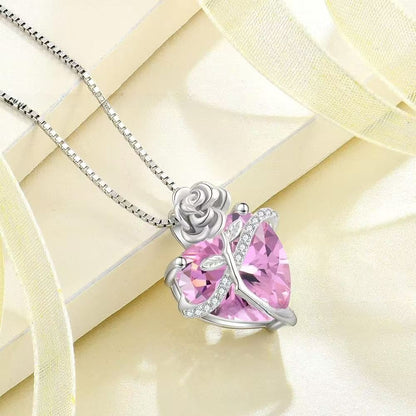 Heart Shape Pendant Necklace For Unisex Featuring 925 Sterling Silver In Light Purple