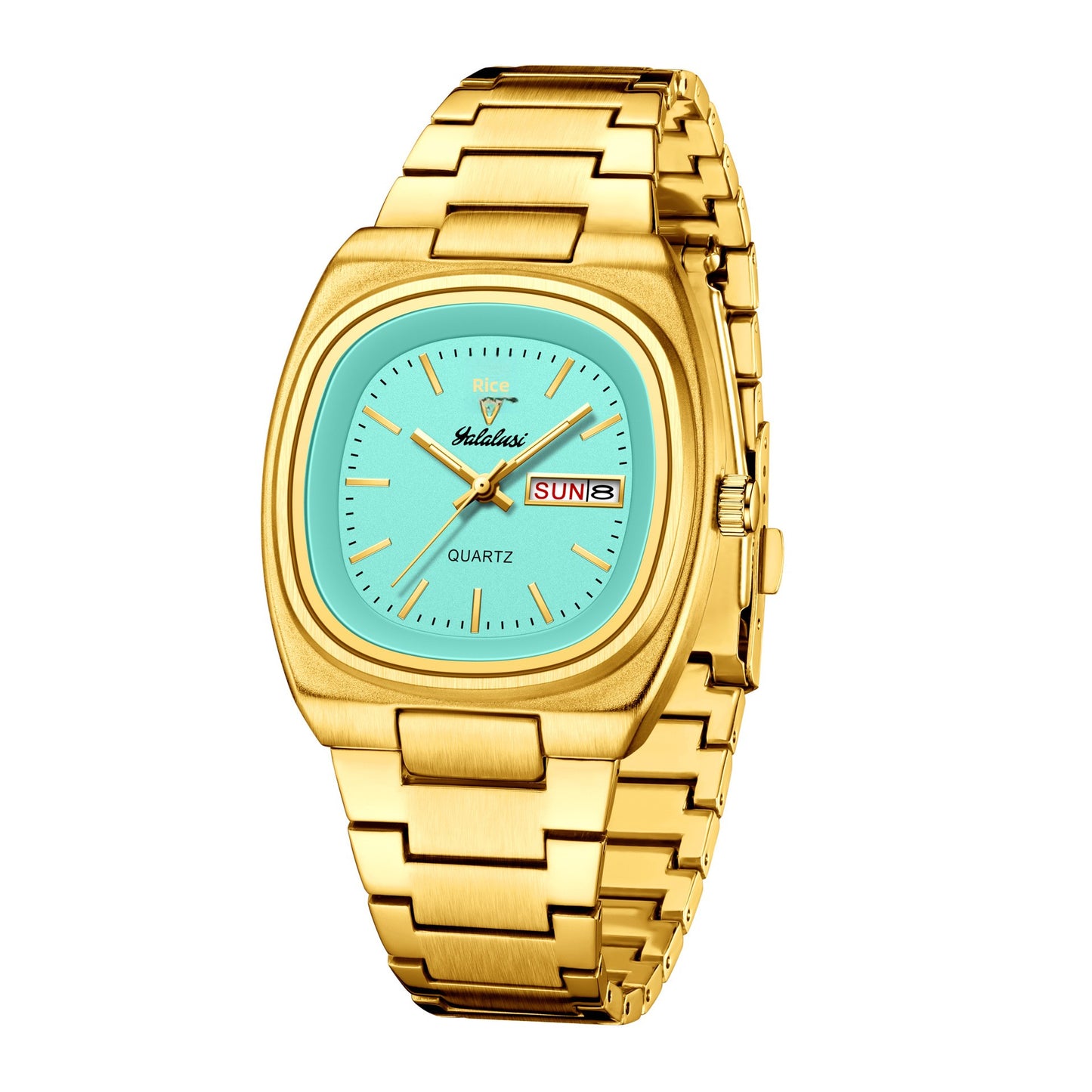 Women’s Quartz Watch With Tempered Glass, Square Dial, Steel Strap, Number Display, Butterfly Double Snap Buckle Golden
