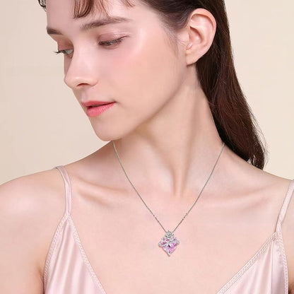 Heart Shape Pendant Necklace For Unisex Featuring 925 Sterling Silver In Light Purple