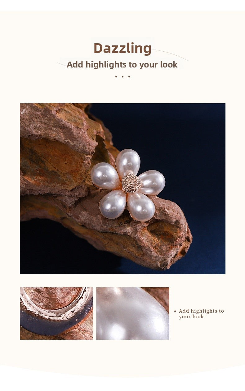 Elegant Flower Pearl Pin Brooch, Perfect Christmas Accessory With Delicate Floral Design
