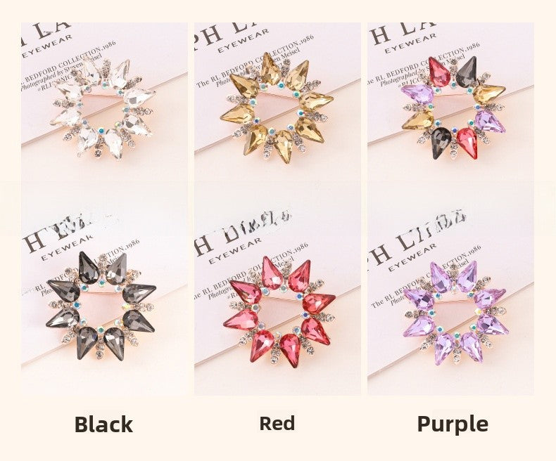 Flower Crystal Sun Pin Brooch In White, Elegant Jewelry Accessory