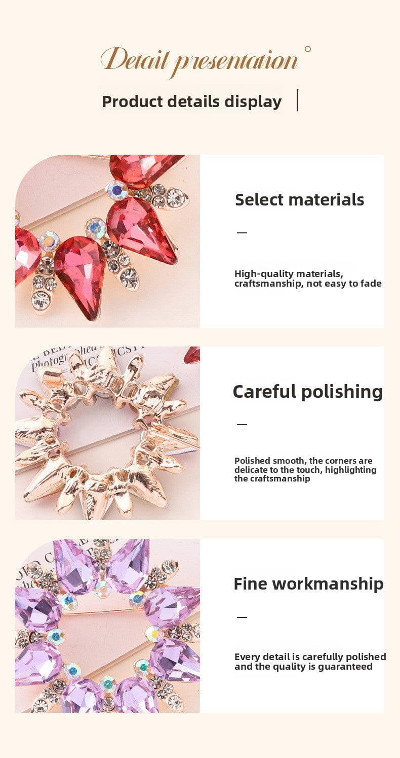 Flower Crystal Sun Pin Brooch In White, Elegant Jewelry Accessory