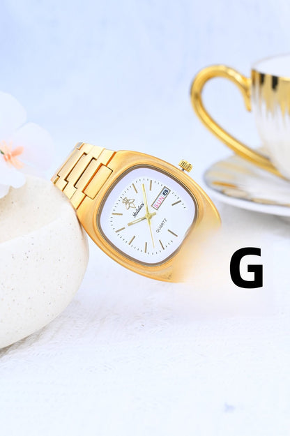 Women’s Quartz Watch With Tempered Glass, Square Dial, Steel Strap, Number Display, Butterfly Double Snap Buckle Golden