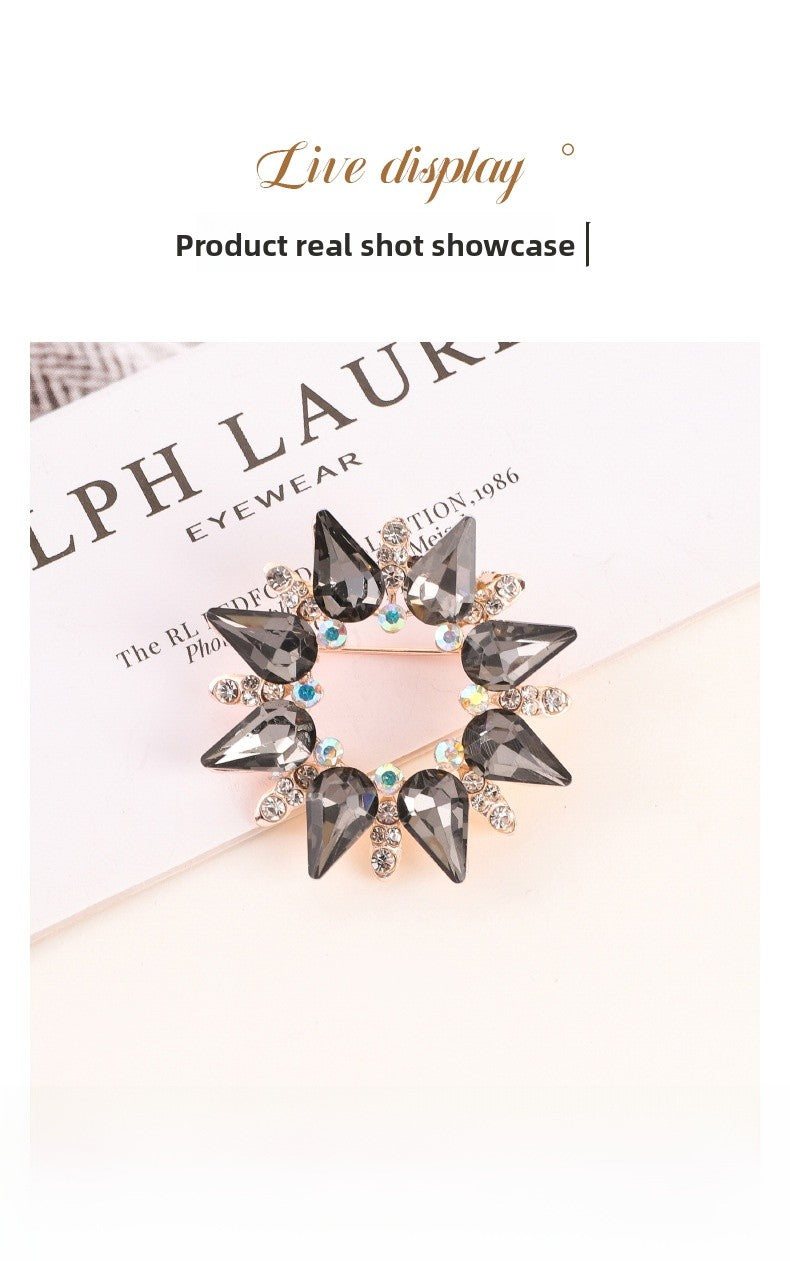 Flower Crystal Sun Pin Brooch In White, Elegant Jewelry Accessory