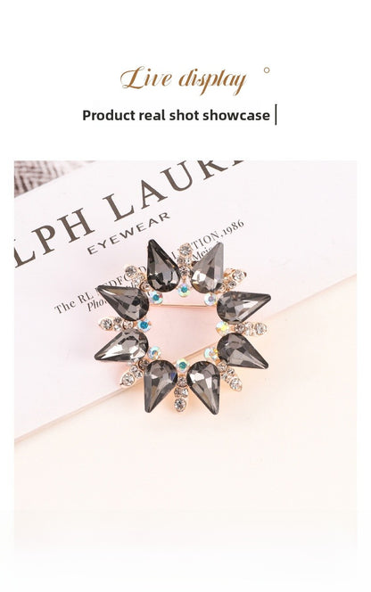 Flower Crystal Sun Pin Brooch In White, Elegant Jewelry Accessory