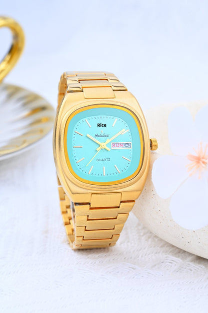 Women’s Quartz Watch With Tempered Glass, Square Dial, Steel Strap, Number Display, Butterfly Double Snap Buckle Golden
