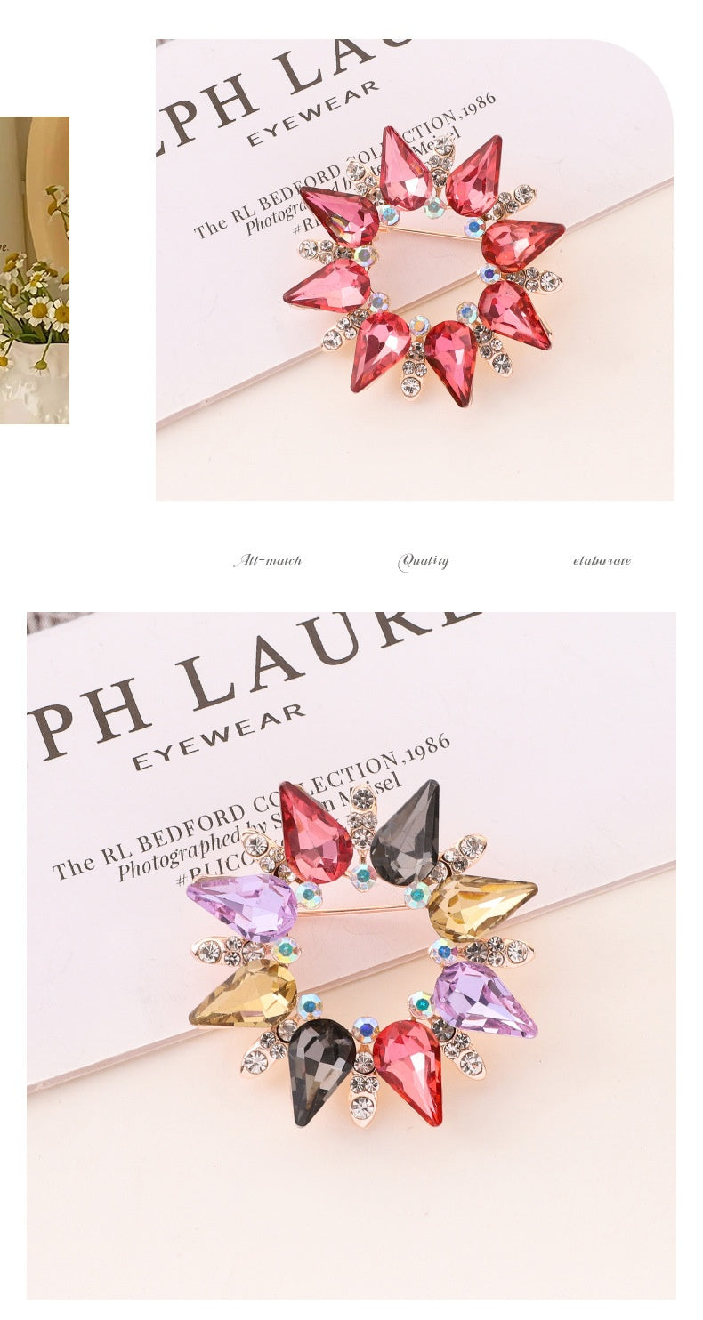 Flower Crystal Sun Pin Brooch In White, Elegant Jewelry Accessory