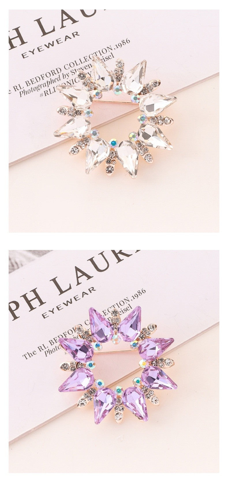 Flower Crystal Sun Pin Brooch In White, Elegant Jewelry Accessory