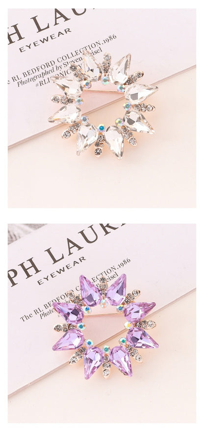 Flower Crystal Sun Pin Brooch In White, Elegant Jewelry Accessory