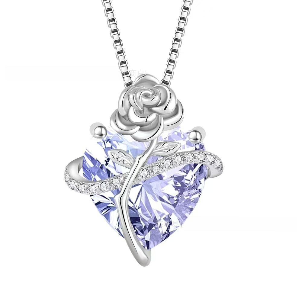 Heart Shape Pendant Necklace For Unisex Featuring 925 Sterling Silver In Light Purple
