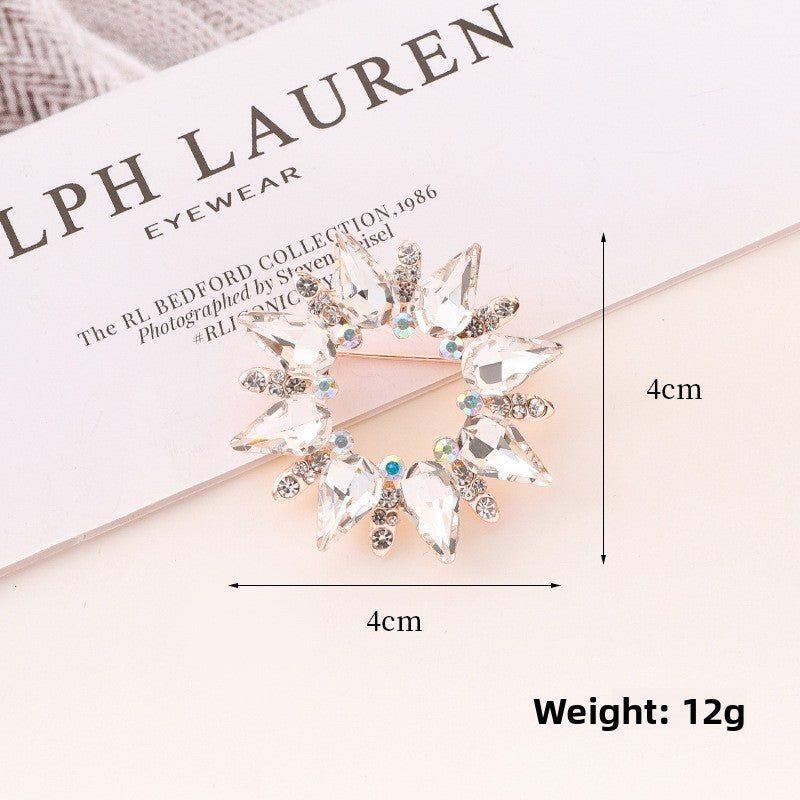 Flower Crystal Sun Pin Brooch In White, Elegant Jewelry Accessory
