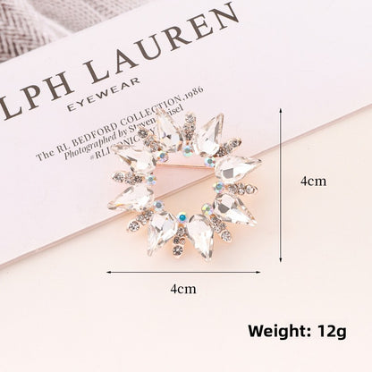 Flower Crystal Sun Pin Brooch In White, Elegant Jewelry Accessory