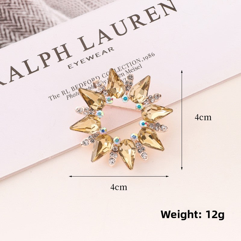 Flower Crystal Sun Pin Brooch In White, Elegant Jewelry Accessory