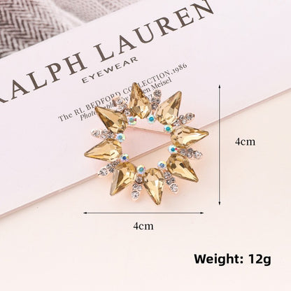 Flower Crystal Sun Pin Brooch In White, Elegant Jewelry Accessory