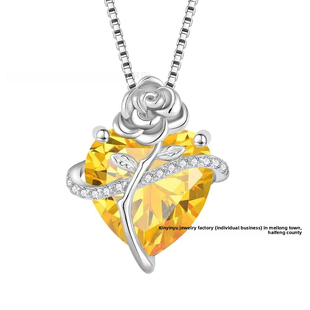 Heart Shape Pendant Necklace For Unisex Featuring 925 Sterling Silver In Light Purple