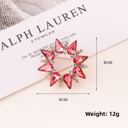 Flower Crystal Sun Pin Brooch In White, Elegant Jewelry Accessory