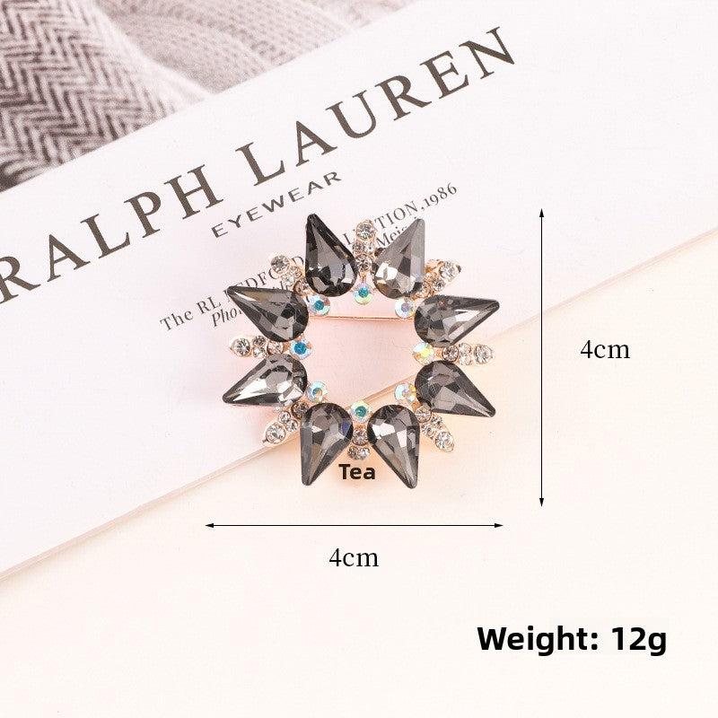Flower Crystal Sun Pin Brooch In White, Elegant Jewelry Accessory