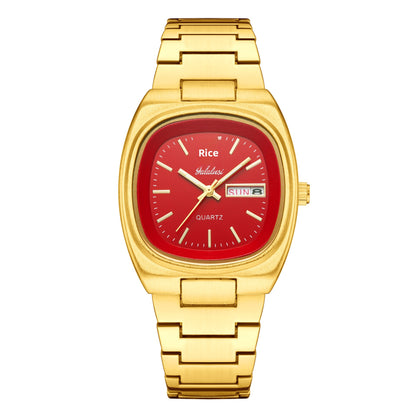 Women’s Quartz Watch With Tempered Glass, Square Dial, Steel Strap, Number Display, Butterfly Double Snap Buckle Golden