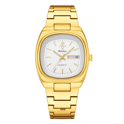 Women’s Quartz Watch With Tempered Glass, Square Dial, Steel Strap, Number Display, Butterfly Double Snap Buckle Golden