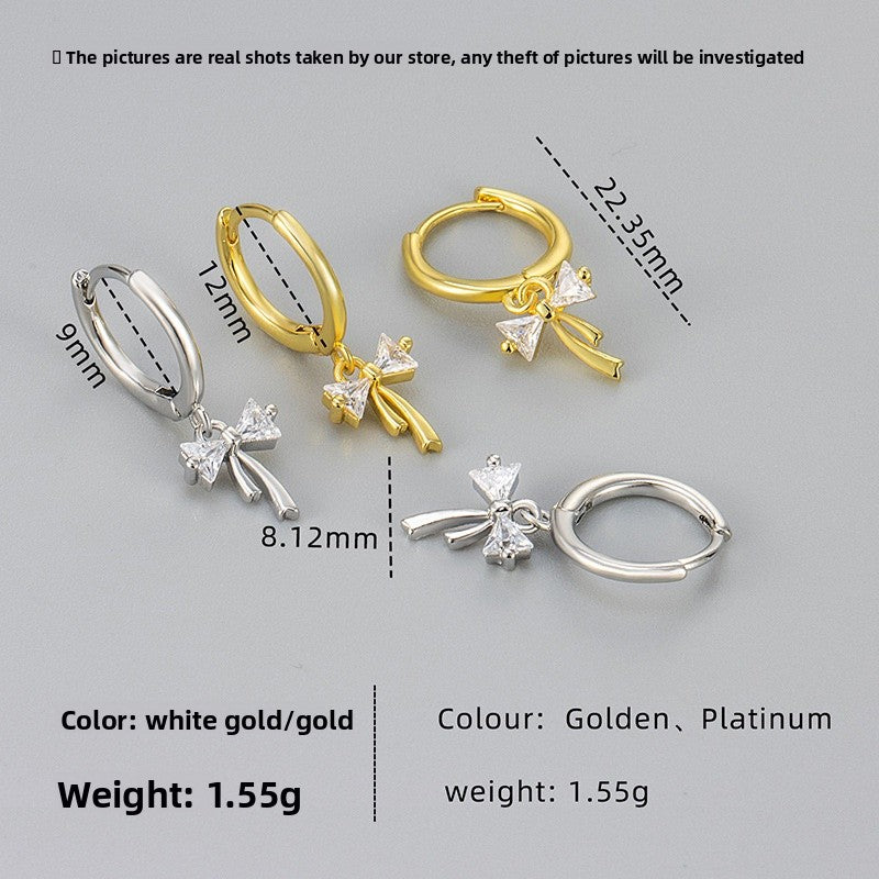 Sweet Bow Knot Stud Earrings For Women In Silver Featuring Copper Material