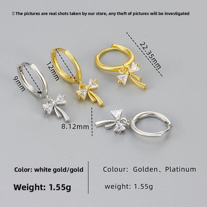 Sweet Bow Knot Stud Earrings For Women In Silver Featuring Copper Material
