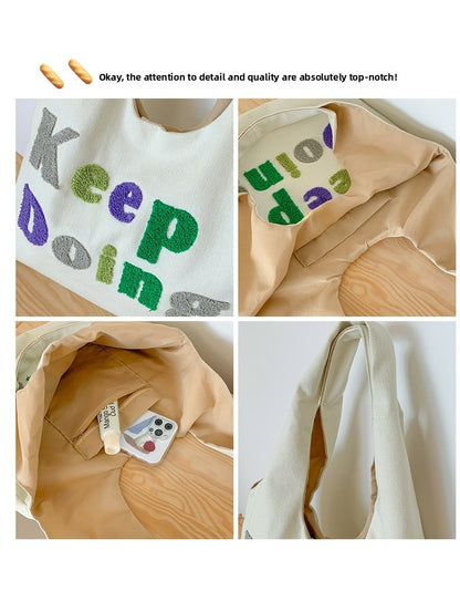 Square Canvas Shoulder Bag Featuring Letter Pattern, Stylish And Durable For Everyday Use