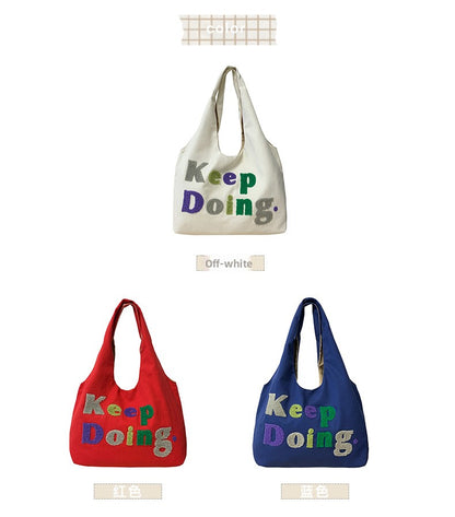 Square Canvas Shoulder Bag Featuring Letter Pattern, Stylish And Durable For Everyday Use