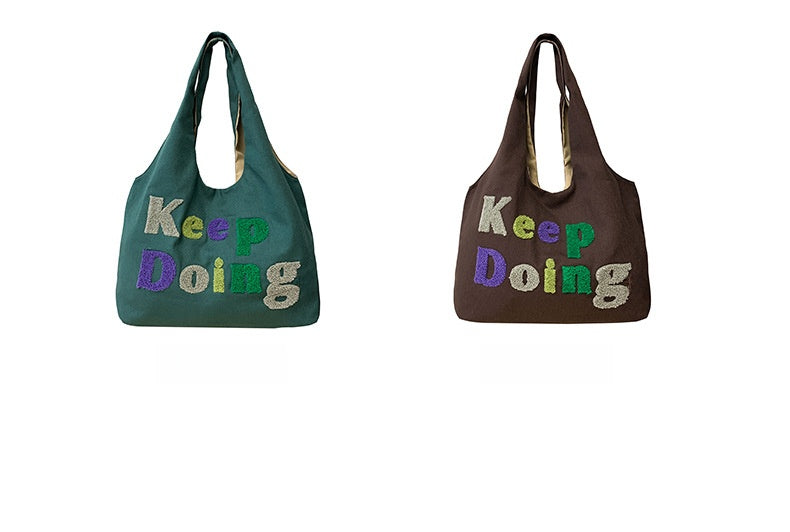 Square Canvas Shoulder Bag Featuring Letter Pattern, Stylish And Durable For Everyday Use