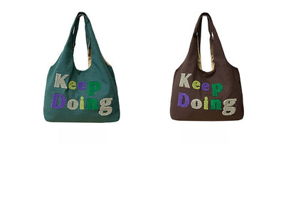 Square Canvas Shoulder Bag Featuring Letter Pattern, Stylish And Durable For Everyday Use