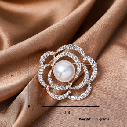 Elegant Flower Pearl Pin Brooch, Perfect Christmas Accessory With Delicate Floral Design