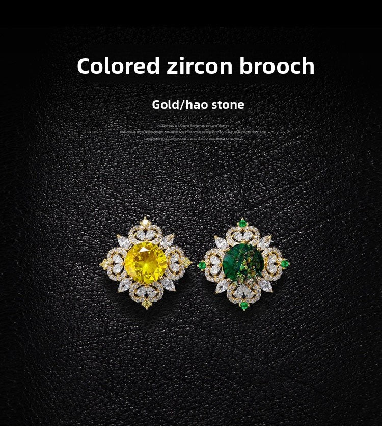 Flower Pin Brooch Featuring Zircon Inlay In Elegant Green Color
