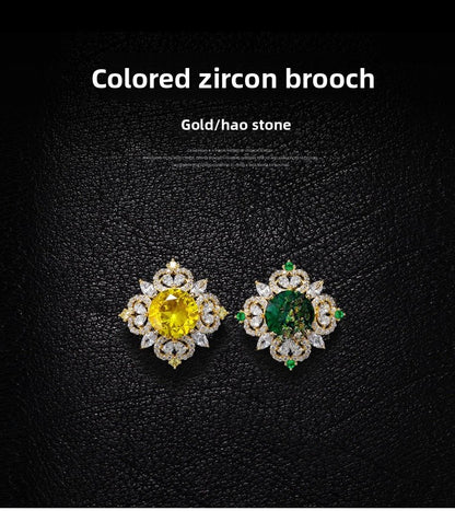 Flower Pin Brooch Featuring Zircon Inlay In Elegant Green Color